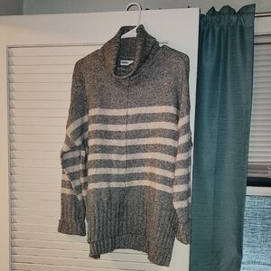 Sonoma Gray and Pink Striped Turtleneck Sweater